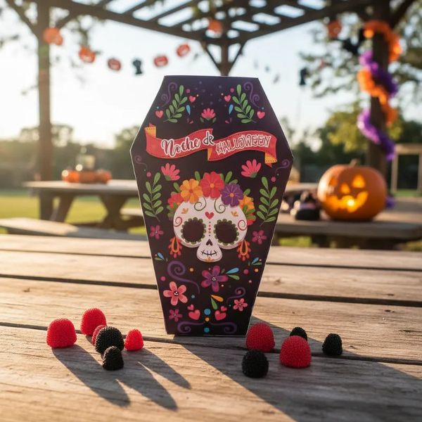 Caja Ataúd floral flores Halloween