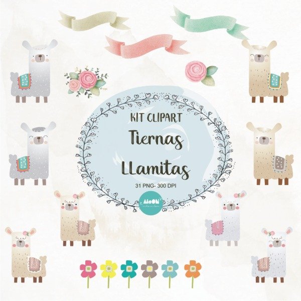 Llamitas acuarela Cliparts