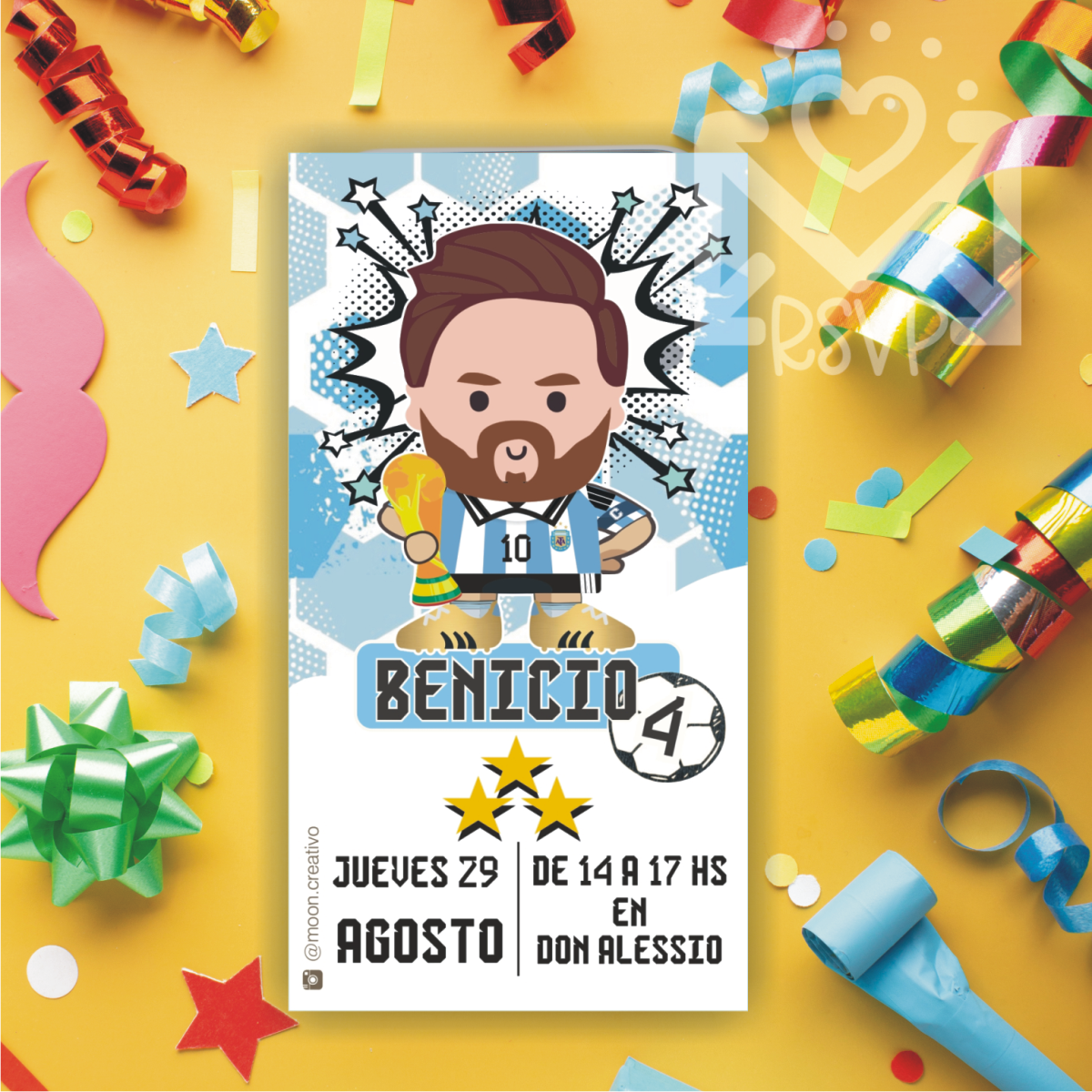 Invitación Messi Caricatura